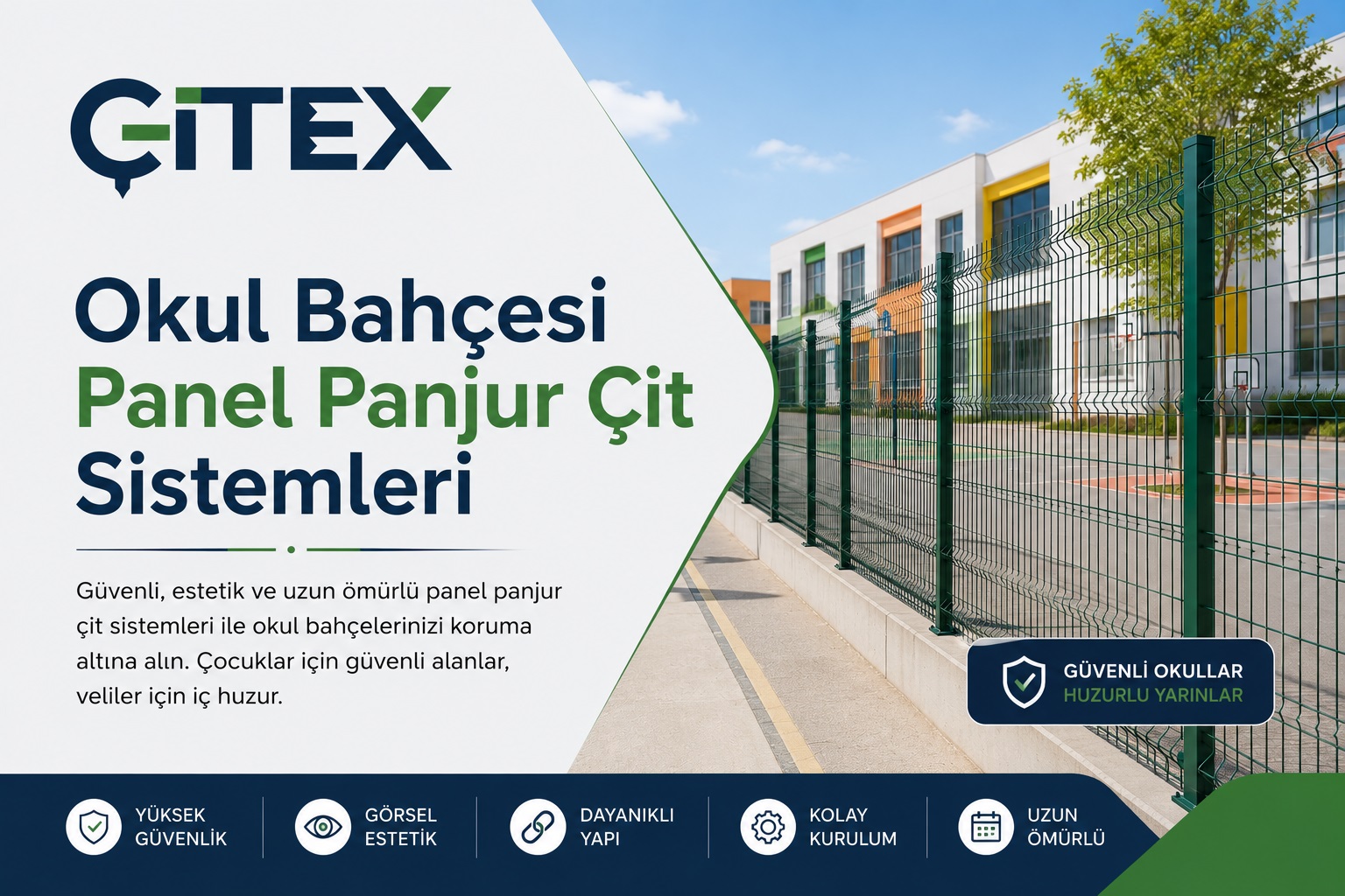 Okul bahçesi ve kamu binası için güvenli panel çit sistemi