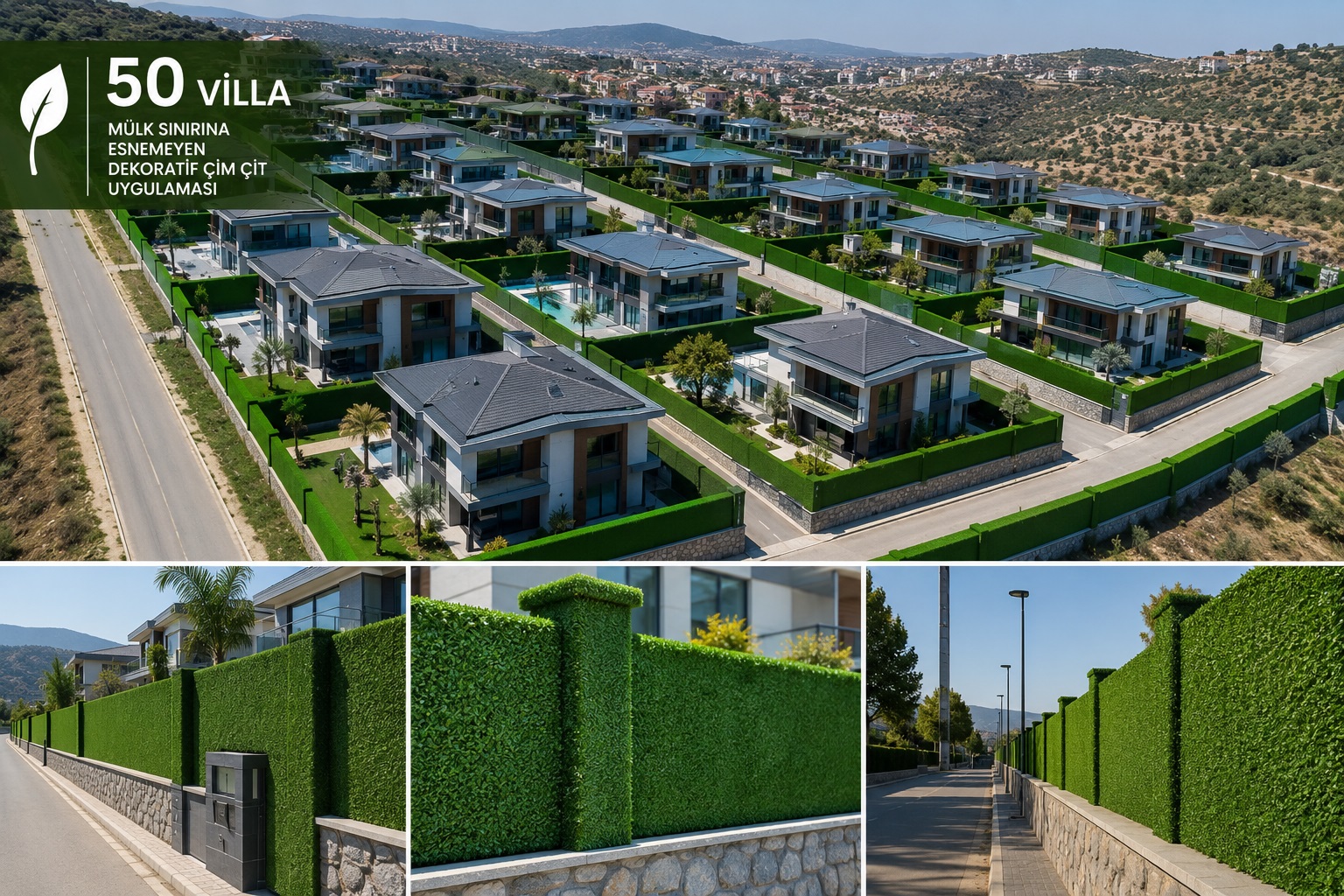 Yeşilvadi Villaları mülk sınırlarına dekoratif çim çit kaplama çalışması